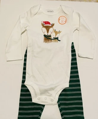 Carter’s Baby Christmas Reindeer 2pc Outfit Striped Top Pants 9M NWOT Holiday - Image 1 of 4