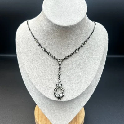 Vintage BEN AMUN Black Sparkling Crystals Diamond Necklace Signed Jewelry 17'' - Image 1 of 4