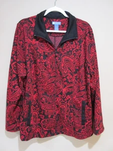 Koret Womens Light Jacket Size XL Zip Up Black & Red Floral Geometric Pockets - Picture 1 of 6