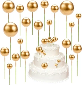 40 Pcs Round Ball Cake Toppers, Gold Mini Foam Balloon Cupcake Topper - Picture 1 of 7