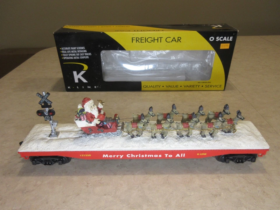 K-Line K691-7402. Santa & 9 Reindeer O Scale Flat Car W/ Lights. Watch The Video - Image 1 of 4
