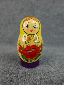 Bambole nidificanti matrioska russe vintage 7 pezzi dipinte a mano giallo viola flusso - Foto 1 di 12