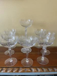8 VTG Fostoria Holly Clear Crystal Sherbet Champagne Glasses Lovely - Picture 1 of 6