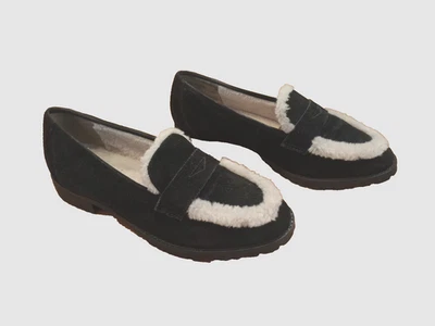 Mocasines Talbots Cassidy Negro Gamuza Beige Forrados Sherpa Sin Cordones Penny Talla 9 Foto 1 de 4