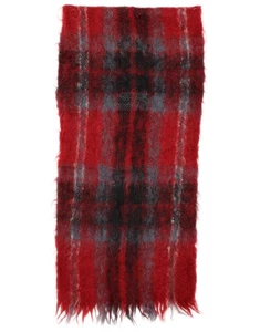 VINTAGE Damen Strick Rechteck Schal Einheitsgröße rot kariert Schurwolle Winter O001 - Bild 1 von 3