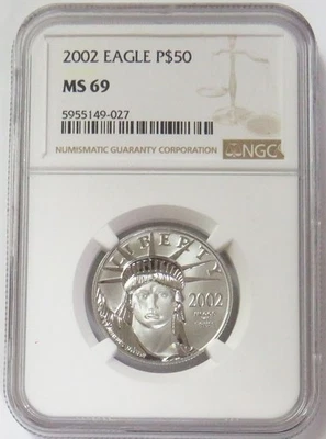 2002 PLATINUM $50 AMERICAN EAGLE 1/2oz STATUE OF LIBERTY NGC MS 69 - Image 1 of 2