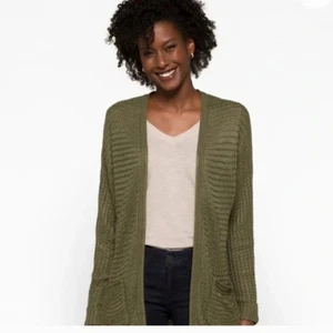 EUC PINQUE ANALEIGH VORNE OFFEN STRICK LONG PULLOVER CARDIGAN OLIVGRÜN SMALL - Bild 1 von 11
