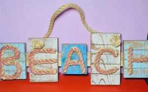 Letrero de cuerda rústica de madera de playa náutica decoración de pared verano - Imagen 1 de 5