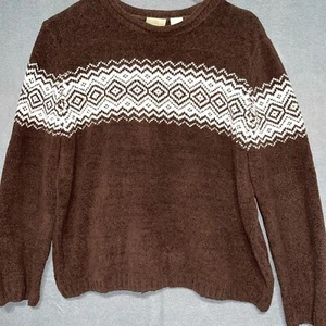 VTG Erika Brand Brown And White Boho Fuzzy Soft Sweater Size Large - Picture 1 of 9