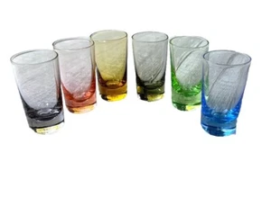 Inarco Japan mundgeblasene mehrfarbige Schnapsgläser Set 6 Cordial NOS Box Vintage - Bild 1 von 15