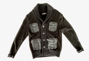 G by Guess Cardigan Knit Sweater Jacket Shawl Collar Denim Pockets Black Men's M - Picture 1 of 4
