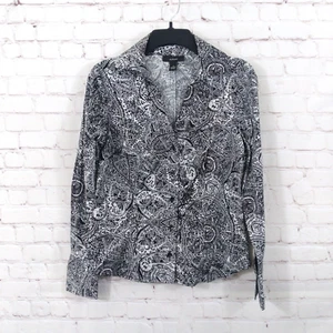 Alfani Blouse Womens 4 Black Paisley Collared Fitted Long Sleeve Button Up Top - Picture 1 of 8