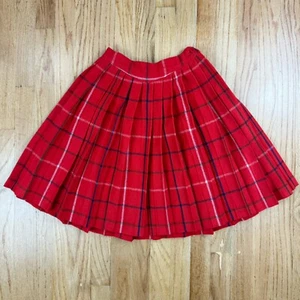 United Colors of Benetton O12 Vtg Wool Red Plaid Tartan Knife Pleated Skirt Kids - Picture 1 of 16