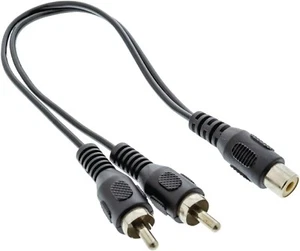 Value Line Black 20cm RCA/Phono Splitter Cable (2x RCA Male - 1x RCA Female) - Picture 1 of 2