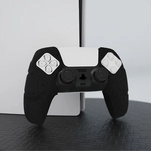Black Soft Silicone Case Grips Skins w/Thumbstick Caps for PS5 Controller - Picture 1 of 8