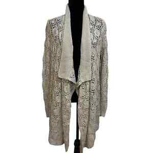 14th & Union Longline Open Front Crocheted Cardigan In Oatmeal Size M. NEW.