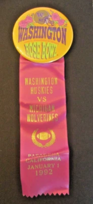 1992 Rose Bowl Washington Huskies Michigan Wolverines 3 1/2 Inch Ribbon Button - Image 1 of 4