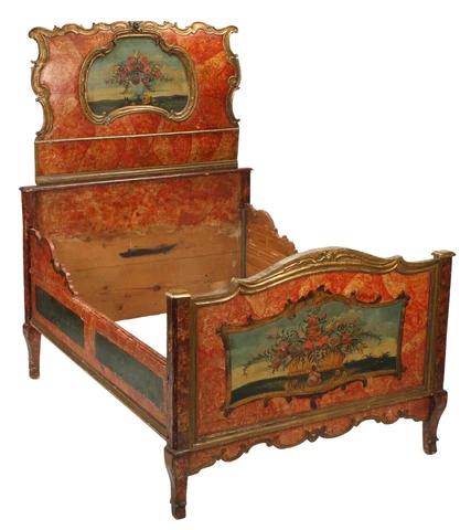 Bed, Italiante Parcel Gilt & Painted Bed, Vintage / Antique, Handsome! Cover