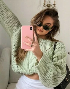Fashion Nova Green Love Me More Cable Knit Pullover Sweater Size Xsmall - Picture 1 of 10