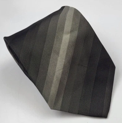 Corbata corta Express seda negra gris plata rayas hombre Italia 55 x 3,3/8 Foto 1 de 4