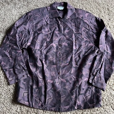 Blusa Camisa Elements Kris Tulin Para Mujer Vintage Lana Rayón Botón ~ Talla 6 Foto 1 de 4