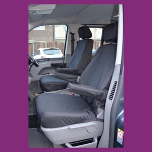 VW Transporter T5 2003-2009 Black Tailored Waterproof Pair Front Seat Covers - Picture 1 of 2