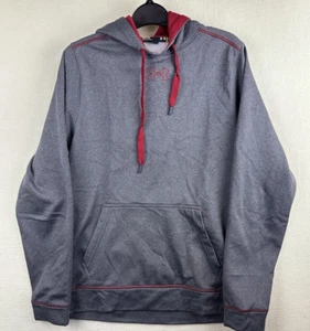 Under Armour Hoodie Mens Medium Loose Fit Gray Red Embroidered Logo Drawstring - Picture 1 of 9