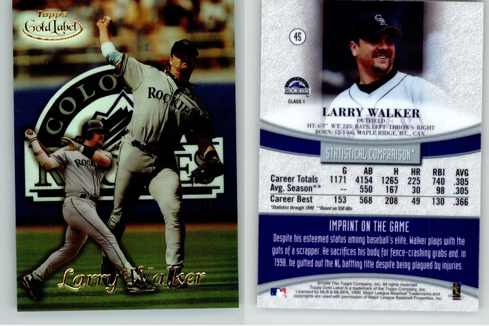 Larry Walker 1999 Topps Gold Label Class 1 #45 HOF Colorado Rockies - Image 1 of 1