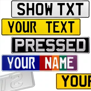 14 Font Style Novelty Pressed metal number plates replica car show any text name - Picture 1 of 28