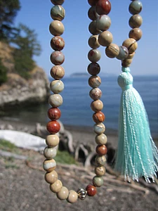 USA Seller Custom Genuine 108 + 3 Aqua Terra Tibetan Buddhist prayer beads mala - Picture 1 of 15