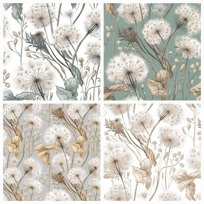 100% Cotton Fabric dandelions Leaves Flowers Width 160 cm (62")