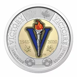 2020 Canada $2 Toonie 75th anniversary of WWII ending COLOURED -- from roll - Picture 1 of 2