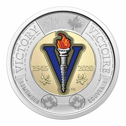 2020 Canada 75th anniversary of WWII ending $2 COLOURED Toonie -- from roll Cover