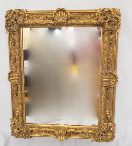 Antique Italian Carved Florentine Giltwood Mirror Frame Shells Cover