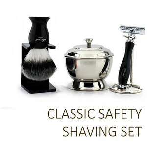 Set da Barba Sintetico Spazzola Capelli+Stand De Safety Rasoio Ciotola & Sapone - Bild 1 von 5