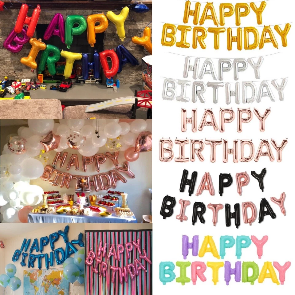 Happy Birthday Balloon Banner Bunting Self Inflating Letters Foil Balloons Party