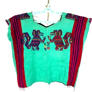 Hand Embroidered DBL. Sided Mayan Chajul Huipil Women's Crop Top Size M/L Teal - Picture 1 of 14