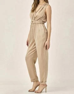 Mustard Seed Boho Chic Jumpsuit NWT Deep V-Neck Sleeveless Snap Belt Size S - Picture 1 of 14