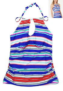 Island Escape Horizon Stripes Ocean Drive High Neck Tankini Top 10 NWT Multi - Picture 1 of 1