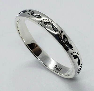 3mm Sterling Silver Footprints in The Sand Stackable Ring 1/8 inch Sizes 6 to 10 - Image 1 of 4