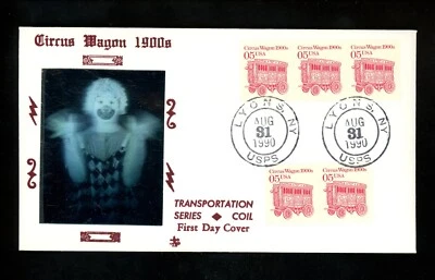 US FDC #2452 Blair Law 1990 Lyons NY Circus Wagon Transportation HC Unofficial - Image 1 of 2