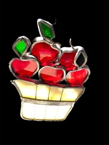 VTG Tiffany Stained Glass Collectors Society Sun Catcher Apple Basket Cut Glass - Picture 1 of 9