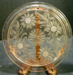 Vintage Jeanette Rosa Vertiefung Glas Sonnenblume 3 Fuß Kuchenplatte 10" Exzellent - Bild 1 von 8
