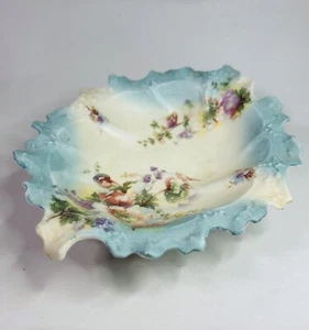 Antique Victorian Hand Painted Floral Sprays Blue Decorative Bowl / Dish - Picture 1 of 9