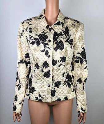 Blazer/chaqueta acolchada floral negra beige seda MSK para mujer talla L Foto 1 de 3