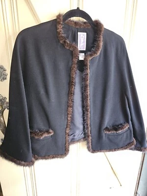 Black ZELDA Jacket with brwon mink trim . Sz 8 - Image 1 of 4