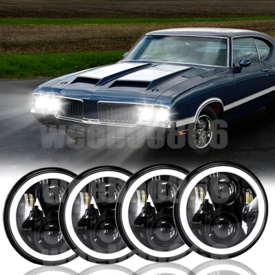 Newest 4pc Halo 5-3/4 5.75" Round LED Headlights for Olds mobile 442 98 Delta 88 - Image 1 of 4