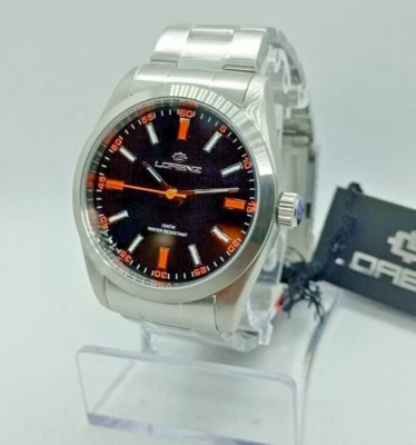 OROLOGIO UOMO LORENZ GLAM,QUADRANTE NERO INDICI ARANCIONI CASSA ACCIAIO 41mm - Immagine 1 di 4