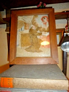 Hinterglasbild "Mönch u. Jesuskind" Allgäu um 1800, alte Kirschrahmung Nachlass - Bild 1 von 14