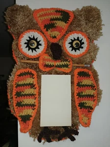 vintage Needlepoint Owl to do list hanger kitchy googly-eyes - Picture 1 of 2